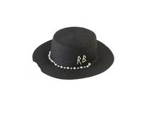 Cappello Da Spiaggia Donna Cappello da sole con catena a forma di lettera RB in metallo, perle, donna e uomo, estivo, for le vacanze all'aperto, in spiaggia, protezione solare, in paglia(Black)