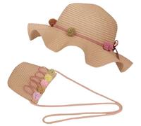 Cappello Da Spiaggia Estivo e Mini Di Borse Set,Cappello Da Sole In Paglia Bambino,Cappello Di Paglia Estivo Per Bambini a Tesa Larga Per I Bambini Turismo Vacanze Spiaggia Attività All'Aperto(Cachi)