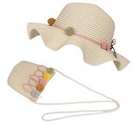Cappello Da Spiaggia Estivo e Mini Di Borse Set,Cappello Da Sole In Paglia Bambino,Cappello Di Paglia Estivo Per Bambini a Tesa Larga Per I Bambini Turismo Vacanze Spiaggia Attività All'Aperto(Beige)