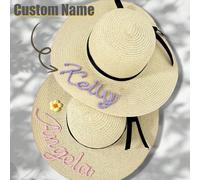 Cappello da spiaggia personalizzabile con nome, cappello da sole regolabile, cappello estivo a tesa larga, unisex, stile carino Y2K, regalo unico per vacanze/spiaggia/mare. Paglia