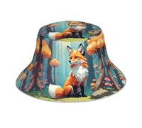 Cappello da Spiaggia Pixel Forest Fox Pattern, Cappello a Secchiello Riflettente, Adatto per Corsa, Escursionismo o Campeggio. Nero.