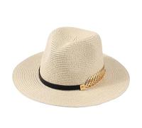 Cappello da spiaggia unisex in paglia, tesa piatta, cappelli sole jazz, monocromatico, classico, uomo, donna Per Donna(Beige)