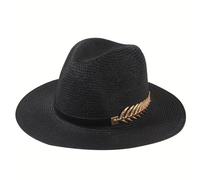 Cappello da spiaggia unisex in paglia, tesa piatta, cappelli sole jazz, monocromatico, classico, uomo, donna Per Donna(Black)