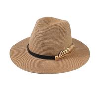 Cappello da spiaggia unisex in paglia, tesa piatta, cappelli sole jazz, monocromatico, classico, uomo, donna Per Donna(Khaki)