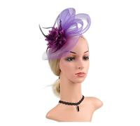 Cappello Da Sposa Cappello Da Donna Con Fiori, Nastri In Rete E Piume, Stile Fedora, Fascia O Clip For Cocktail, Tè Festa, Copricapo For Ragazze Per Le Donne(Purple)