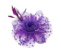 Cappello Da Sposa Cappello Da Festa Con Fascinator, Decorazione Floreale Piume In Rete, Copricapo Sposa, Perle Finte, For La Testa, Accessori For Capelli Per Le Donne(PURPLE)