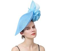 Cappello da sposa con fascia e fermaglio for capelli donna, for cocktail, tè feste, velo(Light blue)
