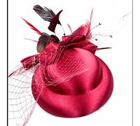 Cappello da sposa con fiocco in rete, donna, for feste, cocktail, tè e altro ancora(Burgundy)