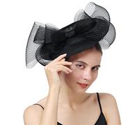 Cappello da sposa con piume, chiesa, donna, in rete, for feste, cena, cocktail party(Black)