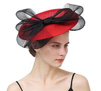 Cappello da sposa con piume, chiesa, donna, in rete, for feste, cena, cocktail party(Red black)