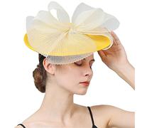 Cappello da sposa con piume, chiesa, donna, in rete, for feste, cena, cocktail party(Yellow ivory)