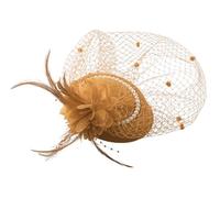 Cappello da sposa con rete e piume elegante copricapo per donna perfetto per eventi di gare e occasioni nuziali (Khaki One Size)