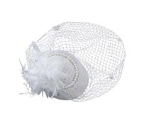 Cappello da sposa con rete e piume elegante copricapo per donna perfetto per eventi di gare e occasioni nuziali (White One Size)