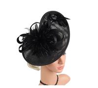 Cappello Da Sposa Elegante Cappello Da Cerimonia For Donna, For Festa Del Tè, Con Piume E Fiori, Cocktail Sposa Per Le Donne(Black)