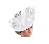 Cappello Da Sposa Elegante Cappello Da Cerimonia For Donna, For Festa Del Tè, Con Piume E Fiori, Cocktail Sposa Per Le Donne(White)