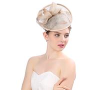 Cappello da sposa in rete da donna fascinator alla moda con nastri e cappello da baseball visiera abete calcio, cachi, Taglia unica