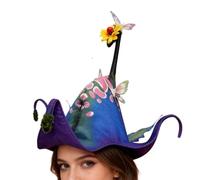 Cappello da stravagante con farfalla e fiori, per feste in maschera | Elegante cappello da strega con dettagli floreali e farfalle che trasformano il classico cappello da strega