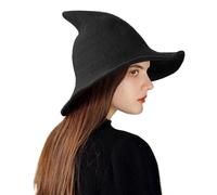 Cappello Da Stre-ga Di Halloween - Cappello Da Stre-ga A Tesa Larga Lavorato A Maglia Per Halloween | Copricapo Mago Punta Traspirante Accessori Per Cosplay Per Tutti I Giorni E Per Le Feste (Nero)