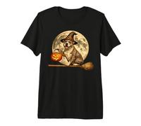 Cappello da Strega a Forma di Cane Pitbull Pittie Jack O Lantern Moon Broomstick Maglietta Premium