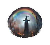 Cappello da strega arcobaleno fantasma di Halloween, cappello da doccia riutilizzabile per donne, doppio strato impermeabile, essenziale per il trattamento dei capelli
