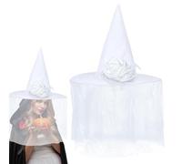 Cappello da strega bianco da sposa, cappello da strega per Halloween, cappello da strega di Halloween, cappello da strega con fascia bianca, cappello da strega da sposa di Halloween, cappello da