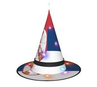 Cappello da strega con bandiera della Serbia, accessori per costume di Halloween, per feste, feste in maschera e vestito da donna per cosplay, cappello con luce LED