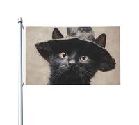 Cappello da strega con gatto nero, bandiere vintage per Halloween, 3 x 1,5 m, striscione di auguri con occhielli per interni ed esterni, decorazioni per la casa