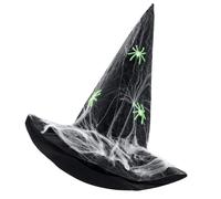 Cappello da strega con ragnatela e ragni luminosi