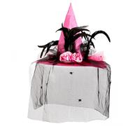 Cappello da Strega con Rose, Piume e Velo con Ragni, da Adulto