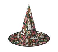 Cappello da strega con stampa di cane e fiore, cappello da strega, per Halloween, da donna, adulto, costume da mago, accessorio per cosplay, feste, 1 pezzo
