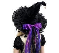 Cappello da Strega Costume Cosplay Halloween Con Bordo E Pizzo | Accessorio Cosplay Strega Per Giochi Ruolo Scena Festa Ballo Mascherato Masquerade