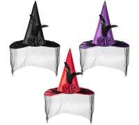 Cappello da Strega di Halloween, 3PCS Cappello da Strega In Rete Accessori da Strega Cappelli da Strega Wizard Hat per Halloween Copricapo Costume da Strega per Feste a Tema Carnevale e Halloween