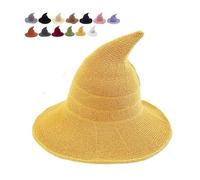 Cappello da strega di Halloween, cappello da mago classico H-at per Halloween, lavorato a maglia, 45,7 cm, grande in feltro tinta unita, a tesa larga, cappello da mago, per donne e uomini (giallo)