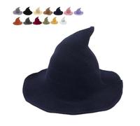 Cappello da strega di Halloween, cappello da mago classico H-at per Halloween, lavorato a maglia, 45,7 cm, grande in feltro tinta unita, a tesa larga, cappello da mago, per donne e uomini (blu navy)