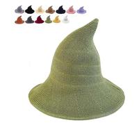 Cappello da strega di Halloween, cappello da mago classico H-at per Halloween, lavorato a maglia, 45,7 cm, grande in feltro tinta unita, a tesa larga, cappello da mago, per donne e uomini (verde)