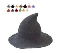 Cappello da strega di Halloween, cappello da mago classico H-at per Halloween, lavorato a maglia, 45,7 cm, grande in feltro tinta unita, a tesa larga, cappello da mago, per donne e uomini (grigio