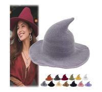 Cappello da strega di Halloween, cappello da mago classico, lavorato a maglia, 45,7 cm, grande in feltro a tesa larga, cappello da mago gotico, per donne e uomini (grigio)