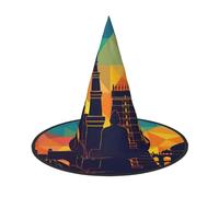 Cappello da strega di Halloween con design città, costumi di Halloween per donne e uomini, cappelli da strega
