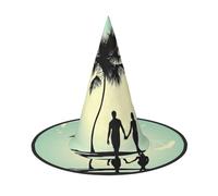 Cappello da strega di Halloween, con stampa di coppia sposata che cammina sulla spiaggia, cappello da strega pieghevole, adatto per Halloween, carnevale, feste in maschera, accessori per costumi da