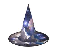 Cappello da strega di Halloween con stampa di pianeta spaziale, cappello pieghevole da guglia, adatto per Halloween, carnevale, feste in maschera, accessori per costumi da festa