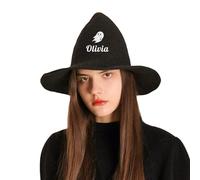 Cappello da strega di Halloween personalizzato con ricamo del nome, cappello da strega personalizzato, cappello a tesa larga per feste in maschera