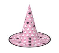 Cappello da strega di Halloween, unisex, con stampa di pecore bianche su sfondo rosa, per feste, Natale, carnevale e cosplay