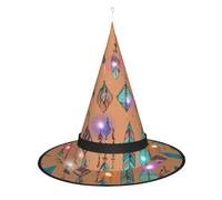 Cappello da strega disegnato a mano variopinto della stampa delle piume, cappelli della strega di Halloween con la decorazione leggera principale del partito di Cosplay