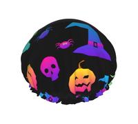 Cappello da strega fantasma di Halloween arcobaleno con stampa di ragni, lavabile e riutilizzabile, cuffia per la a/cappello per capelli con fodera/elastico, adatto a tutte le lunghezze dei capelli