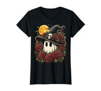 Cappello da Strega Fantasma Rose Gotico Halloween Art Donne Ragazze Maglietta con Stampa Grafica Economica