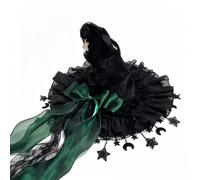 Cappello da strega gotico da donna con bordo in pizzo e nappa a forma di | Bordo increspato, nappe a stella e luna, l'accessorio per l'accademia scura per completare la tua silhouette strega con stile