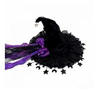 Cappello da strega gotico da donna con bordo in pizzo e nappa a forma di | Bordo increspato, nappe a stella e luna, l'accessorio per l'accademia scura per completare la tua silhouette strega con stile