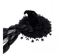 Cappello da strega gotico per Halloween, cappello da mago con fiocco | Bordo increspato, nappe a stella e luna, l'ultima festa a tema cosplay, copricapo Lolita da donna, accessorio per costume