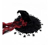 Cappello da strega gotico per Halloween, cappello da mago con fiocco | Bordo increspato, nappe a stella e luna, l'ultima festa a tema cosplay, copricapo Lolita da donna, accessorio per costume