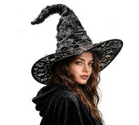 Cappello da Strega Halloween per Adulti, Cappello Nero a Punta | Design in Pizzo a Rete Strappato, Accessorio Costume Gotico per Feste Halloween Carnevale